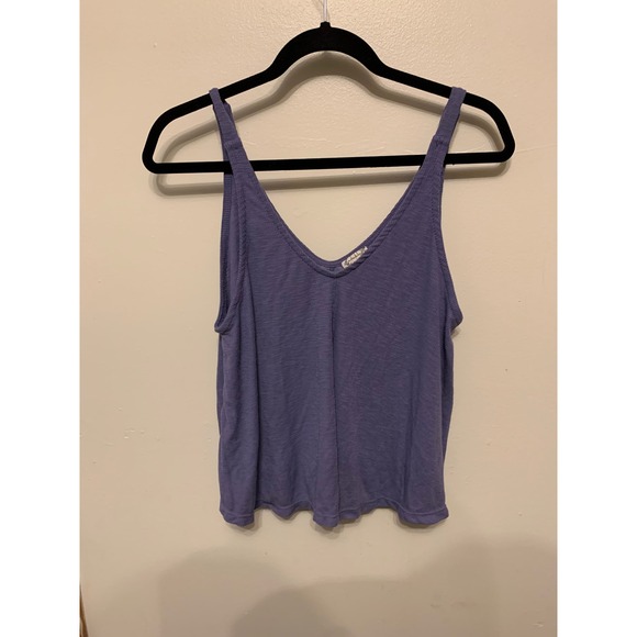 Free People Ribbed V Neck crop Tank Top Purple Casual Sleeveless Women - Picture 1 of 7